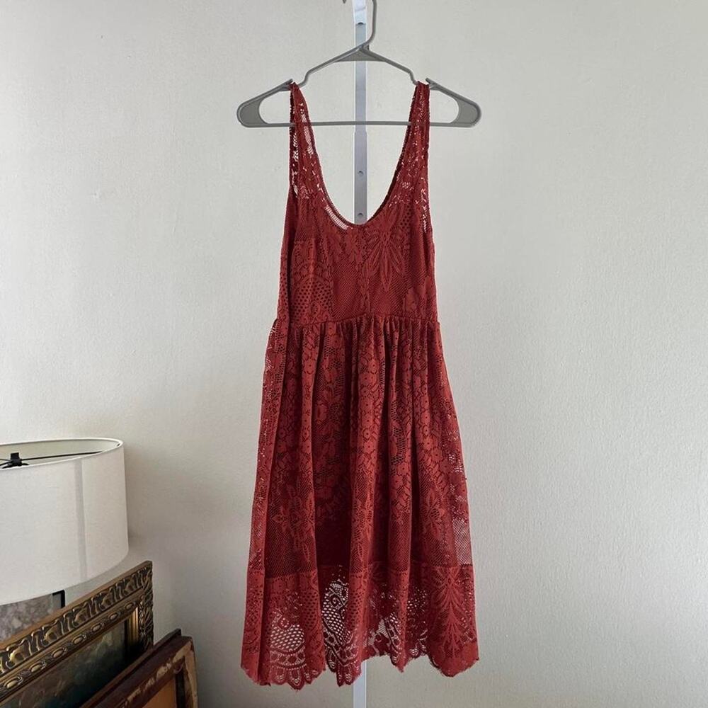 Anthropologie red lace mini dress
